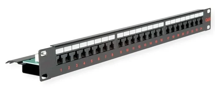 Patchpanel Cat.6 (Clase E) de 19", 24 puertos, UTP Negro