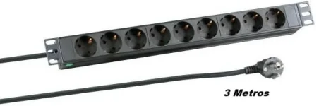 Regleta 19" 1U 8 Schuko Sin Interruptor Aluminio Negro 3 mts.