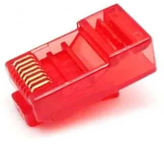 Conector macho RJ45 CAT6 UTP Sin/Guía ROJO.   bolsa 100 unidades.