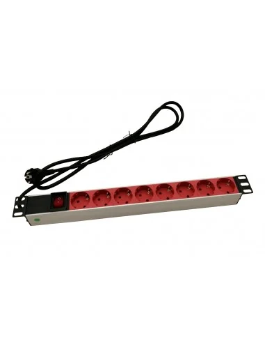 Regleta 19" 1U 8 Schuko Con Interruptor. Aluminio Rojo