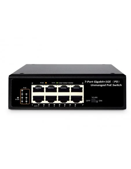 Switch 7 Ptos POE+ GIGA y 1 Pto PD Carril DIN Industrial