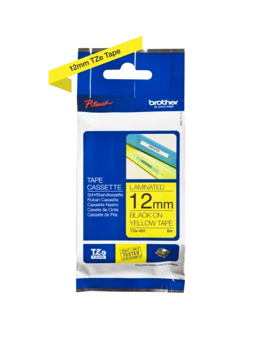 Cinta Laminada Ancho 12 mm Texto Negro Fondo Amarillo