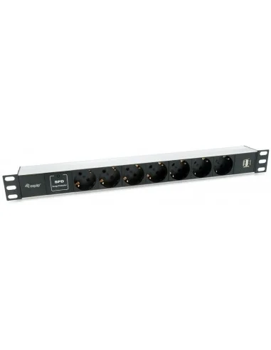 Regleta 19" 1U 7 conexiones Schuko + 2 USB Aluminio